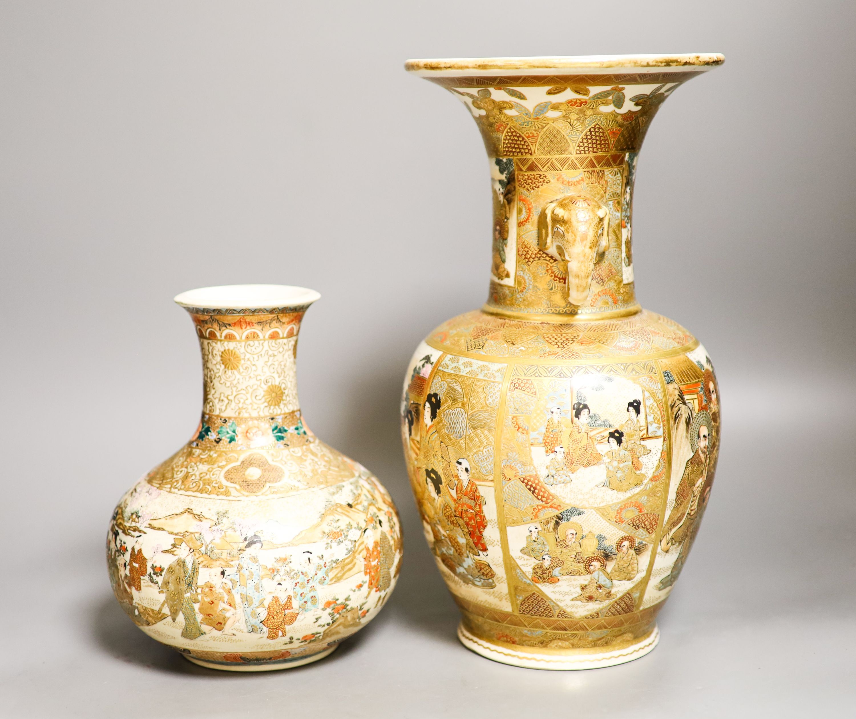 Two Japanese Satsuma vases, Meiji period, tallest 30.5 cm